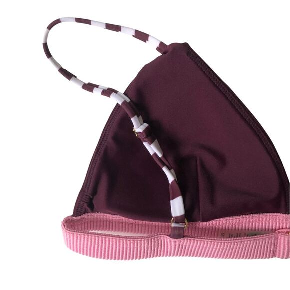 Rye Swimwear XOXO Bikini Top Merlot Stripe Triangle 2 Tone Purple Wine M EUC - Picture 10 of 14